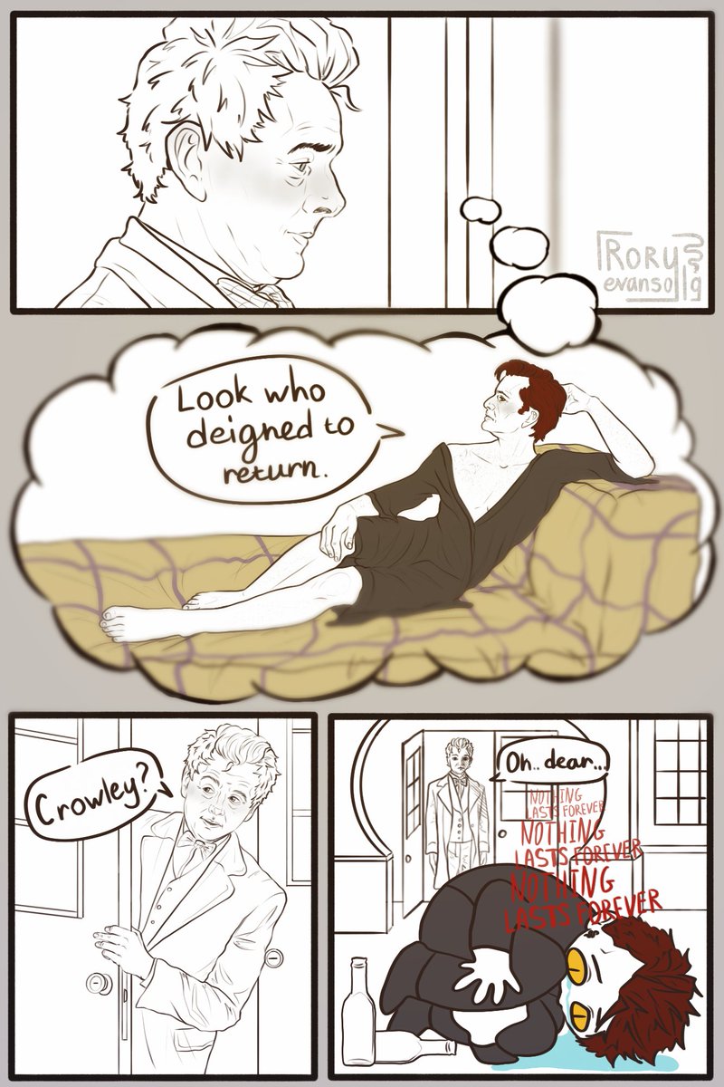 Aziraphale thinks Crowley is waiting for him, and indeed he is...

#GoodOmens3 #goodomens #ineffablehusbands #aziracrow #aziraphale #crowley