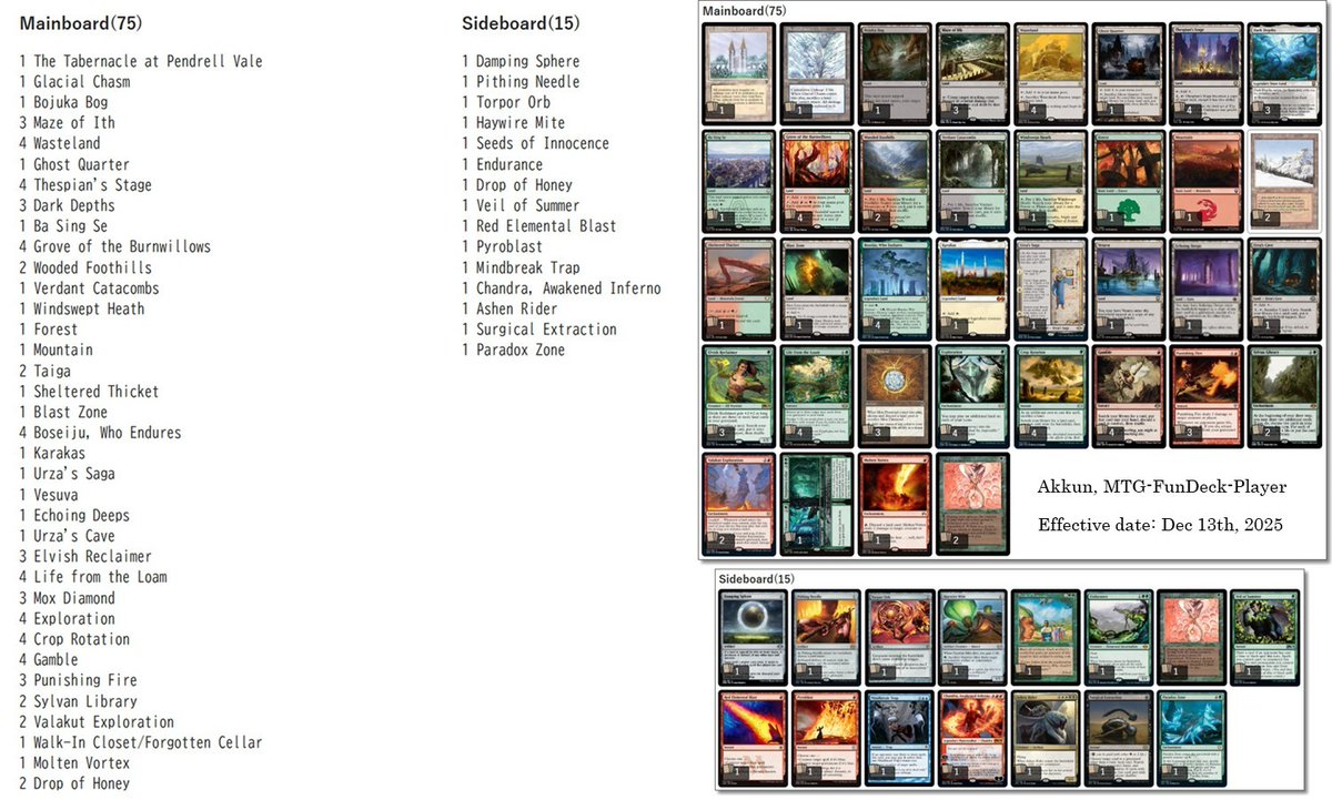 AkkunMtg's tweet photo. On Feb/7/2026(Sat)
Legacy MTG in Saitama. 
36 players. 
My Deck: 75GR_Lands

R1:UWR_Tamiyo&amp;Stoneforge,pLWL
R2:UB_Tezzerator,pWLL
R3:UB_Doomsday,pLL
R4:Eldrazi,dLL

W:Won
L:Lost
D:Draw

Result[W-L-D]:0-4-0

I can transform to a Tabernacle-priest in Autumn and Winter.

#武藏野MTG會 https://t.co/DyVOXLPqrw