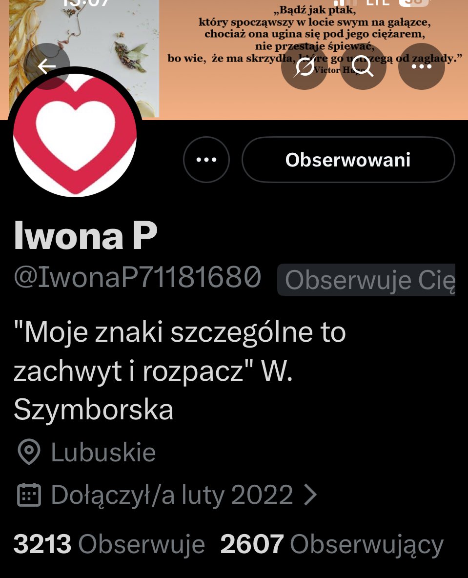 Moja serdeczna koleżanka z X <a href="/IwonaP71181680/">Iwona P</a> 🌸
żyje słowami Szymborskiej: 
„Moje znaki szczególne to zachwyt i rozpacz”. 🌼Każdy jej dzień to mała poezja, każdy gest  jak wers wiersza. 
Dajcie proszę #RT i #FF dla osoby, która widzi świat głębiej niż większość z Nas🌼🌺🌸
