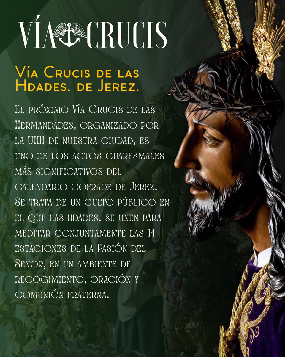 VÍA CRUCIS DE LAS
HERMANDADES DE JEREZ 2026

🟢 Aquí tienes toda la información y datos de interés a cerca del Vía Crucis de las hermandades  de Jerez 2026.