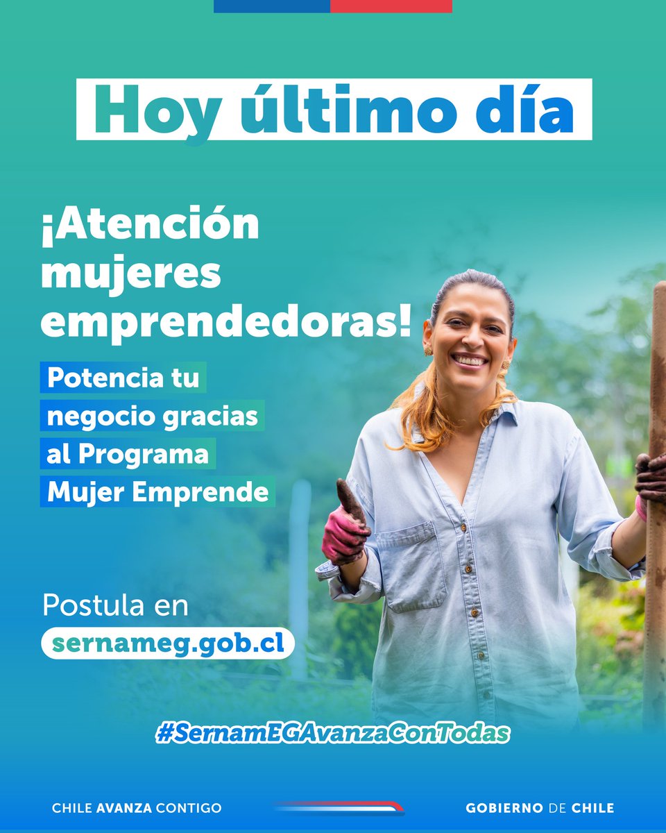 SernamEGTarapac's tweet photo. 👀¿Aún no postulas? ¡Hoy último día!

✨Si tienes un emprendimiento de más de un año postula al Programa Mujer Emprende y recibe herramientas para potenciar tu negocio.

¡No te quedes fuera!

📲Postula en https://t.co/ABWAIPTp61 https://t.co/BJfQoEAFA9