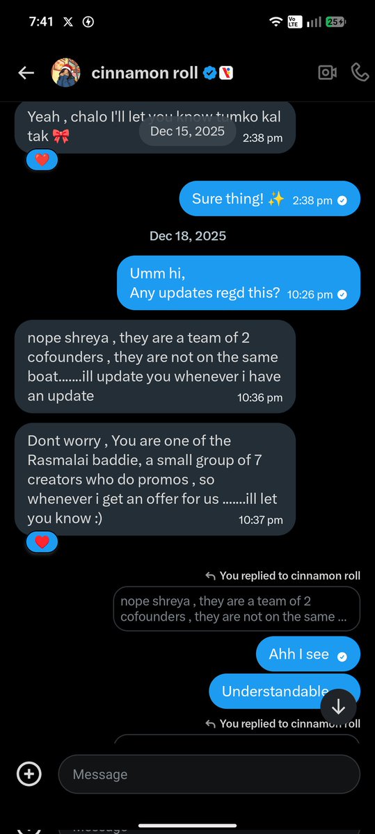 So this guy (pretending to be a girl named sakshi) approached me long ago, for a sponsorship post. Thankfully the deal never went thru (prolly he couldn't close the deal ig)

But now while I skimmed through the chats again, the way he said  "rasmalai baddie" has me laughin 😭😭