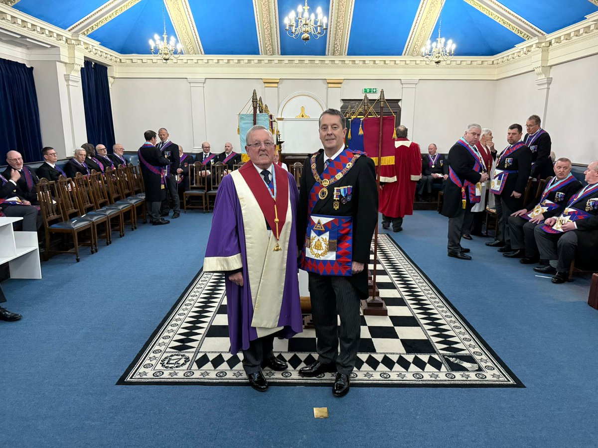 CheshireMasons's tweet photo. Stephen Christian was invested as Cheshire’s Deputy Grand Superintendent! Congrats to him, and thanks to outgoing David Williams. Royal Arch Cheshire is in great hands! https://t.co/DTKCt9l4da