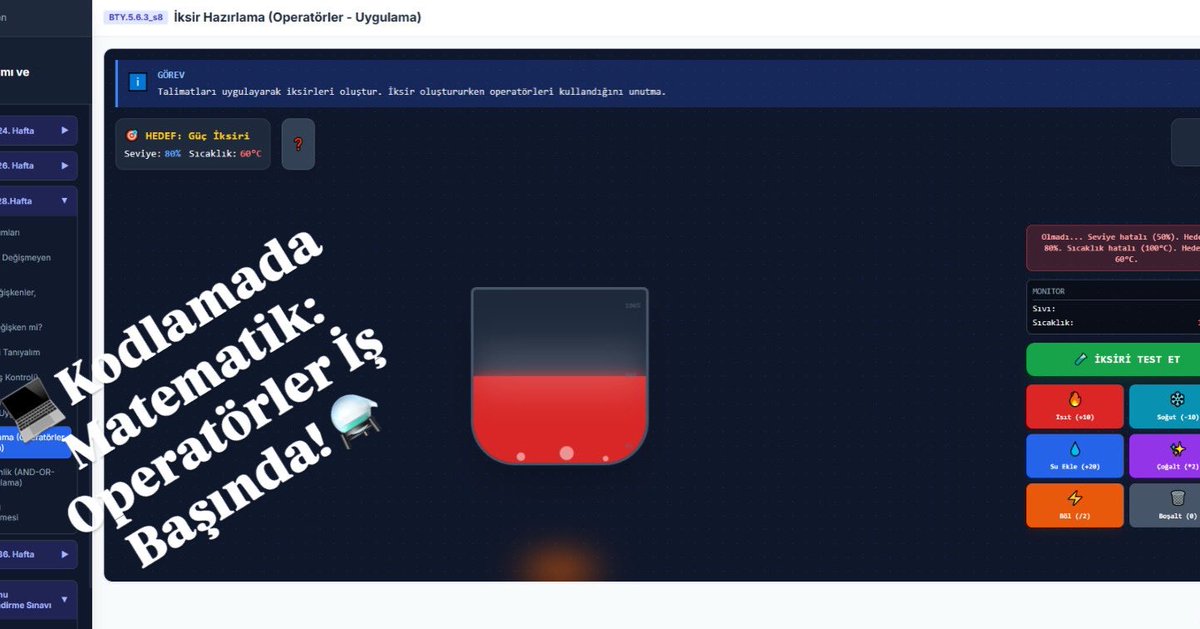 BKodlama's tweet photo. Kodlama dersinde neden matematik anlatıyoruz? Çünkü değişkenleri yönetmek zorundayız! 💻 Blockodlama İksir Oyunu ile öğrenciler, kodun içindeki matematiği yaparak-yaşayarak öğreniyor. ⚗️ #Coding #Operators #BilişimEğitimi https://t.co/PjFO7ltfIq