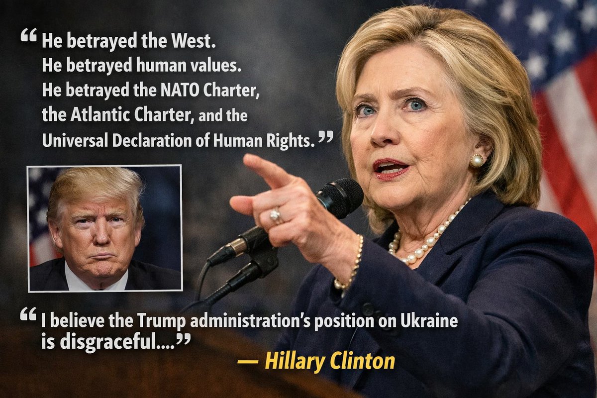 🇺🇸🧐Hillary Clinton on Trump: “He betrayed the West. He betrayed human values. He betrayed the NATO Charter, the Atlantic Charter, and the Universal Declaration of Human Rights.” “I believe the Trump administration’s position on Ukraine is disgraceful…”