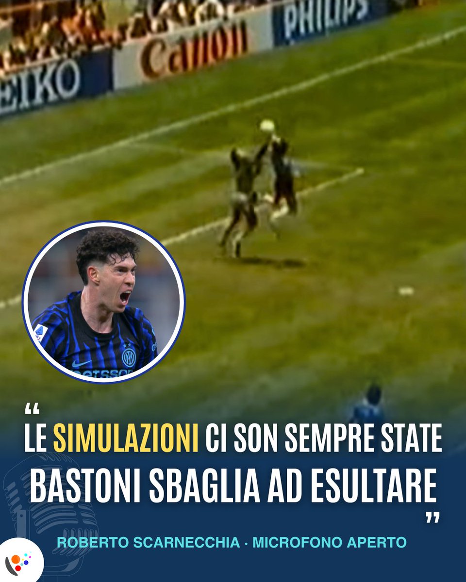 🗣️Roberto #Scarnecchia: «Le simulazioni esistono da sempre (vedi il gol di mano di Maradona), ma serve onestà». Critica a #Bastoni: «Se sai che non c'è fallo, non esultare».
La soluzione? «Tecnologia e cartellino blu con espulsione temporanea per punire chi inganna l'arbitro». ⚽
