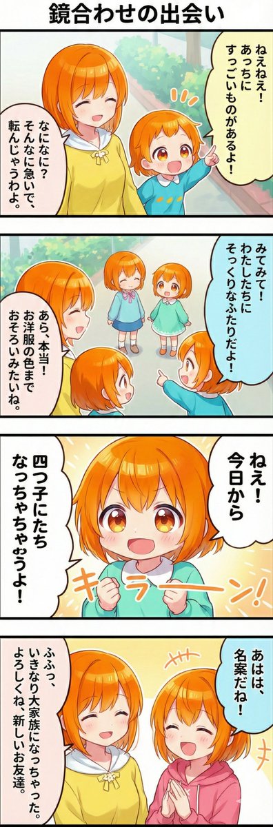 今日の4コマ:鏡合わせの出会い
#漫画が読めるハッシュタグ 
