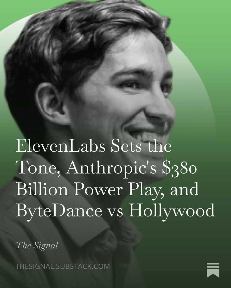 This week in AI:

🔊 ElevenLabs raises $500M at $11B valuation
💰 Anthropic closes $30B round at $380B valuation
🎬 ByteDance's Seedance 2.0 sparks Hollywood IP war

Read it here: thesignal.substack.com/p/elevenlabs-s…
