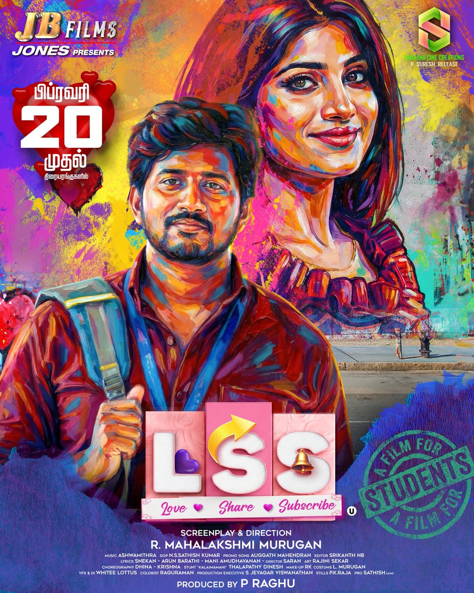 igtamil's tweet photo. #LSS – Love Share Subscribe ❤️🔔 releasing February 20th Worldwide.

A film for students. A film for everyone. 🎓✨
Stay tuned!

@aadhav_krishna #SimranAdvani #R.MahalakshmiMurugan #P.Raghu #NSSathishKumar #SrikanthNB #Ashwamithra @aditi1231 @vinodhiniunoffl
#ShaaliniCineCreations
@AsjadAhmd @mediaboy_offl @teamaimpr