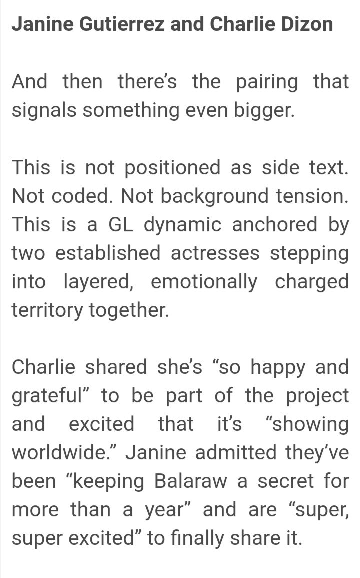 LoisaJema's tweet photo. “Janine and Charlie represent expansion, where GL dynamics stand at the center, not the sidelines” #CharNine ❤️🏳️🌈
#JanineGutierrez @janinegutierrez
Janine Gutierrez #Balaraw @netflix #NextonNetflix @baebed #RaeRed
©️ ZEEN https://t.co/QWCSKYVJHk