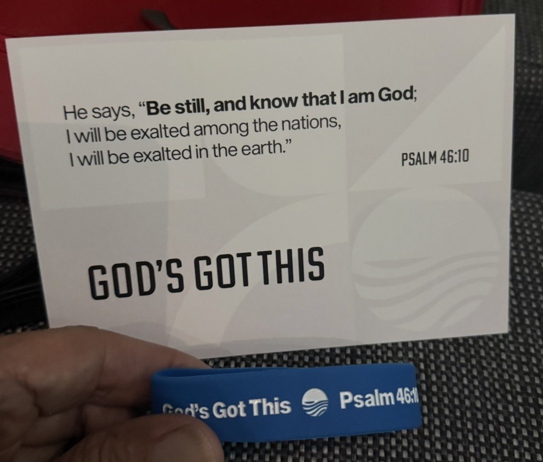 It was great to be back in Church today. When I arrived they had bracelets on the seats saying “Psalm 46:10–God’s Got This!”
It was very timely for me as I’m facing some life challenges and trying to determine how I can have the best impact for God’s Kingdom. This reminded me