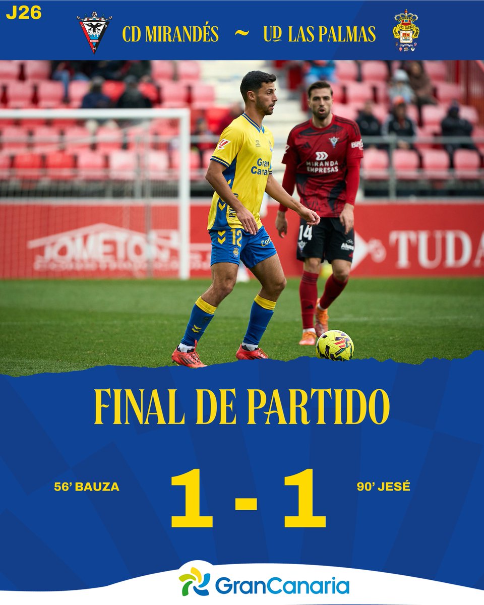 🔛 #MirandésLasPalmas | FINAL del partido en Anduva. 

#LaUniónHaceLasPalmas #SeremosMásUnión