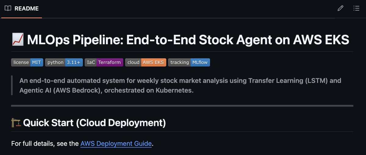 I vibe-coded an MLOps + Agentic AI project with AWS deployment 😎.

IN JUST 13 STEPS! 🌟

Project.
stock-agent-ops: stock report for the next 7 days, with sentiment analysis and top news.

Here's how I built both local and AWS versions step-by-step:

1. Problem statement:
- Take