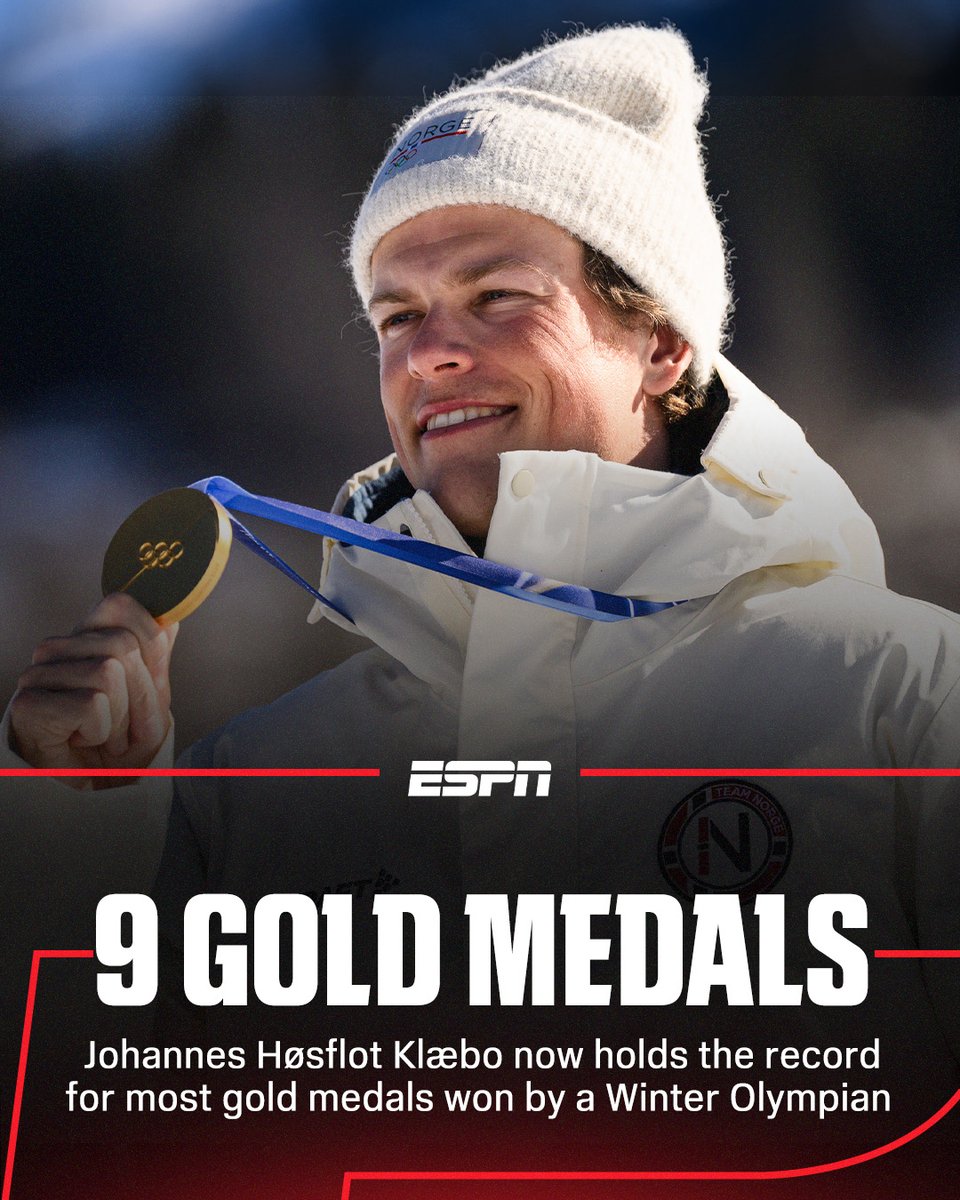 With Norway winning gold in the Men's 4x7.5km Relay, Johannes Høsflot Klæbo made history by earning his 9th career Olympic gold medal 🥇

That is now the most of any Winter Olympian of all-time 👏