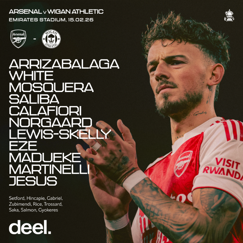 Arsenal's tweet photo. 🔴 𝗧𝗘𝗔𝗠𝙉𝙀𝙒𝙎 ⚪️

🧱 Saliba returns
💪 Norgaard in the middle
🎯 Jesus up top

Let’s go, Gunners 👊

🤝 Presented by @deel
