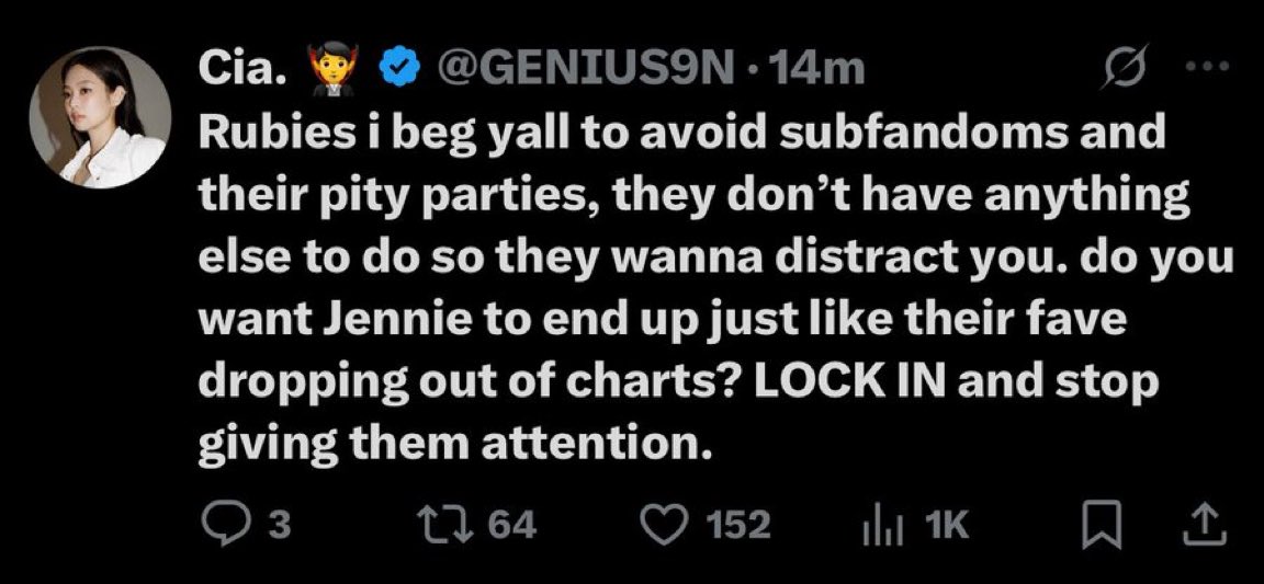 let me remind yall cia and jenniescharts were the ones who decided to waste an entire day lying on roseannepics name instead of encouraging their useless fandom to stream. you always cause the distractions for yourself and turn around and play the victim.