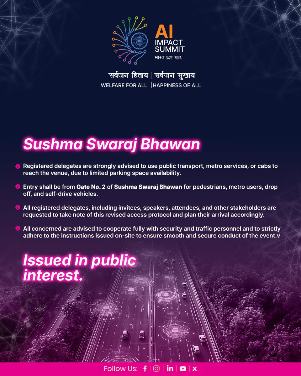 Heading to the India AI Impact Summit 2026? 
As the world gathers in New Delhi to shape the future of technology, we are committed to providing a hassle-free experience for our guests.

To ensure timely access to the sessions at Bharat Mandapam and Sushma Swaraj Bhawan, all