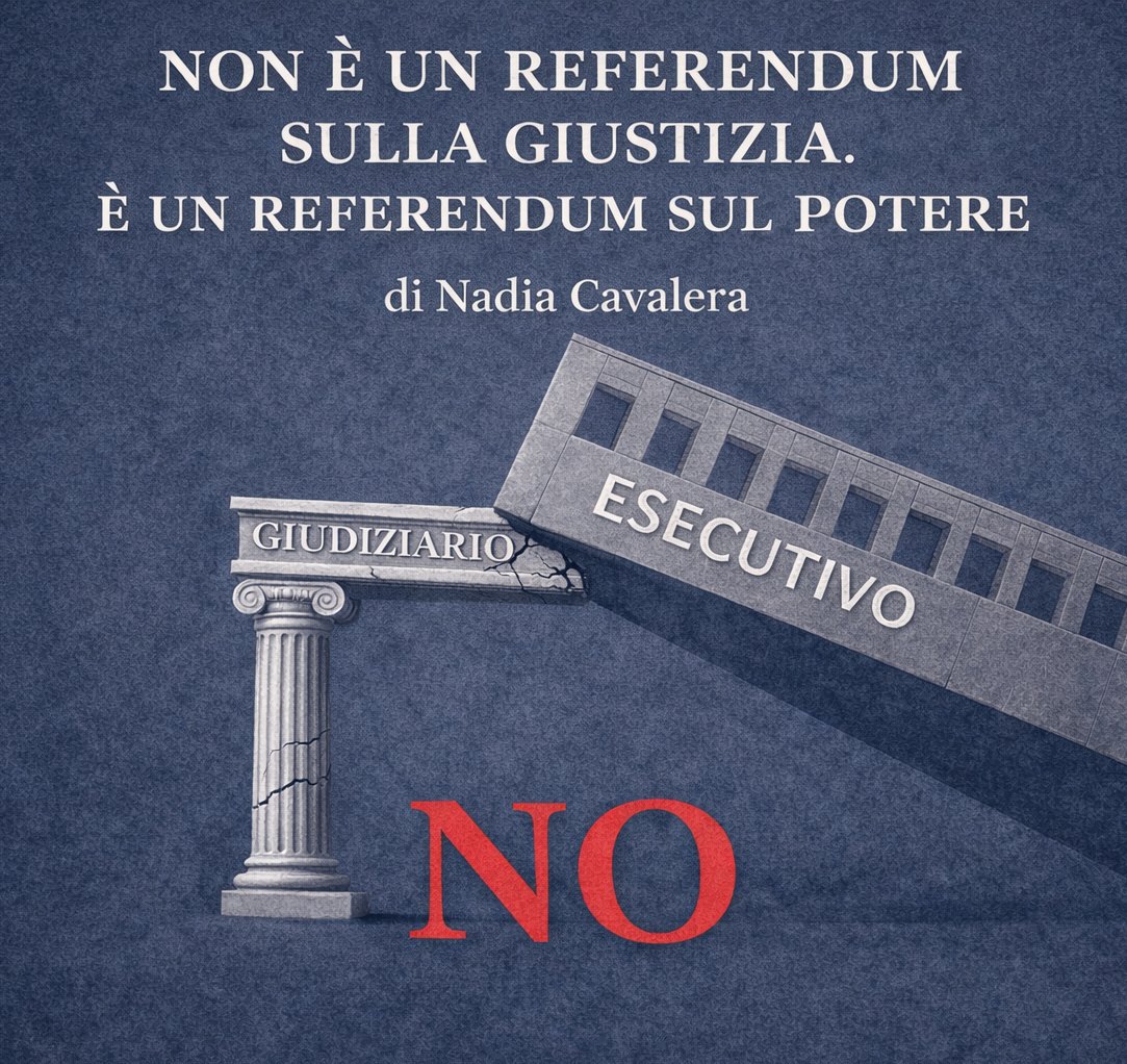 NadiaCavalera's tweet photo. NON È UN REFERENDUM SULLA GIUSTIZIA. È UN REFERENDUM SUL POTERE.
di Nadia Cavalera
Chiamiamolo con il suo nome. Non è un referendum sulla giustizia.
È un referendum che modifica sette articoli della Costituzione — 87, 102, 104, 105, 106, 107 e 110 — (Continua su fb)) https://t.co/7ph1K7CnBy
