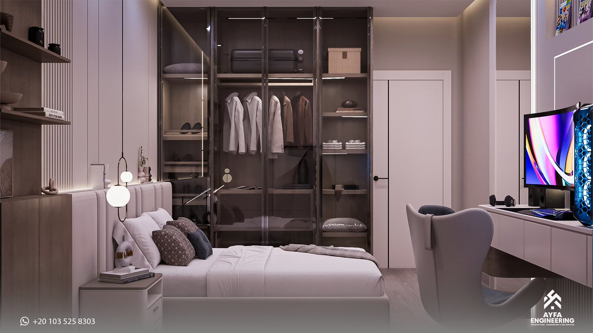 AyfaEngineering's tweet photo. 𝐘𝐨𝐮𝐭𝐡 𝐁𝐞𝐝𝐫𝐨𝐨𝐦 | 𝐒𝐦𝐚𝐫𝐭𝐥𝐲 𝐃𝐞𝐬𝐢𝐠𝐧𝐞𝐝

▪️ Sleek glass wardrobe
▪️ Integrated workstation
▪️ Upholstered headboard with ambient lighting
▪️ Cozy lounge corner

 𝐀𝐘𝐅𝐀 | آيفا — 𝐄𝐥𝐞𝐯𝐚𝐭𝐞𝐝 𝐃𝐞𝐬𝐢𝐠𝐧

📞 +20 103 525 8303
📧 info@ayfaengineering.com https://t.co/at42szAR5A
