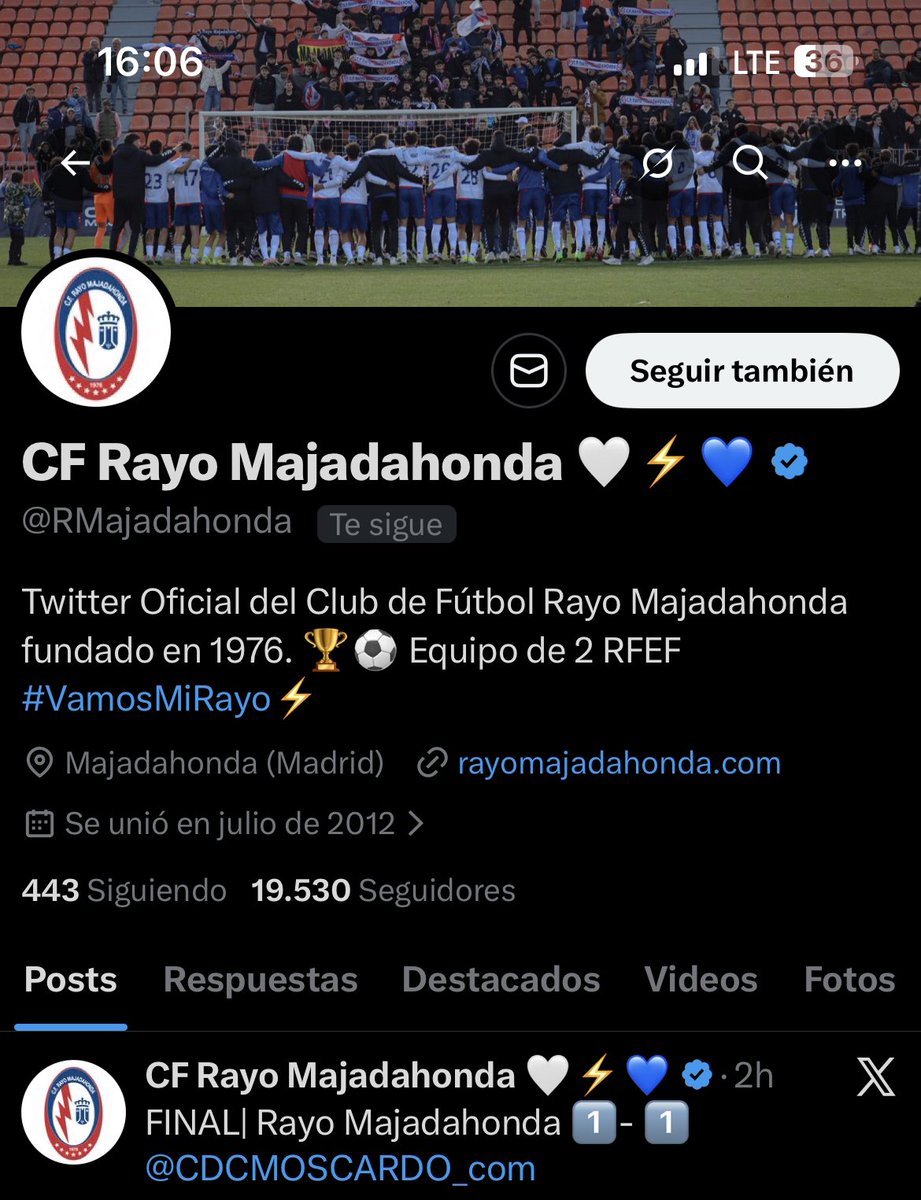Agradecer al <a href="/RMajadahonda/">CF Rayo Majadahonda 🤍⚡️💙</a> la colaboración de sus fisios para el partido de hoy. 

Desgraciadamente el nuestro ha sufrido una lesión en sus dedos de forma imprevista y no ha podido desarrollar su tarea.

A veces suceden cosas incontrolables. 

Muchas gracias amigos.