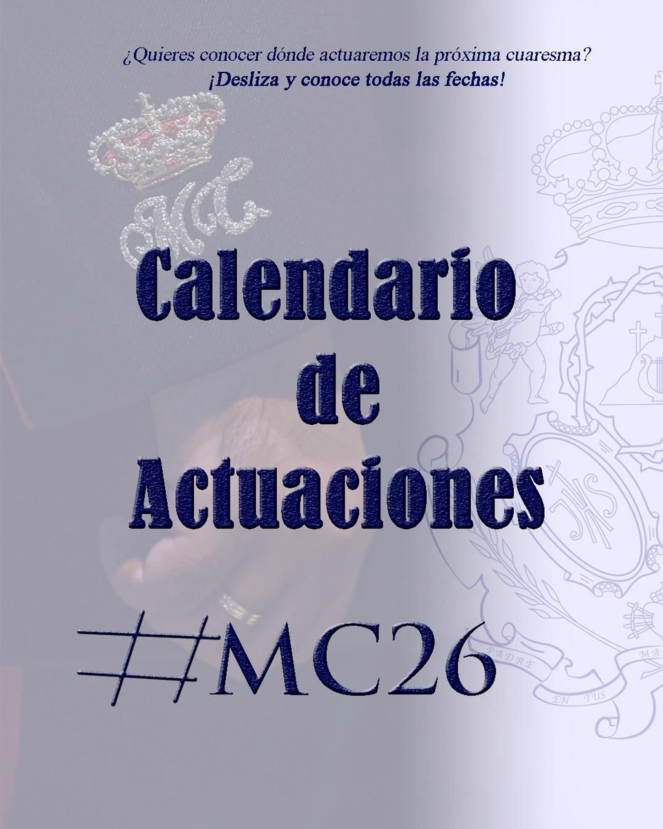 MonteCalvario_'s tweet photo. 𝐂𝐔𝐀𝐑𝐄𝐒𝐌𝐀

A tan solo dos días de comenzar este periplo de actuaciones cuaresmales, os dejamos con las fechas y lugares 📆 en los que Monte Calvario sonará.

📝 𝗠𝘂𝘆 𝗽𝗿𝗼𝗻𝘁𝗼 𝘀𝗲 𝗰𝗼𝗻𝗼𝗰𝗲𝗿𝗮́𝗻 𝗺𝗮́𝘀 𝗰𝗶𝘁𝗮𝘀 𝘆 𝗹𝗼𝘀 𝐄𝐒𝐓𝐑𝐄𝐍𝐎𝐒 𝗱𝗲 𝗲𝘀𝘁𝗲 𝗮𝗻̃𝗼 https://t.co/9OscZAWLtm