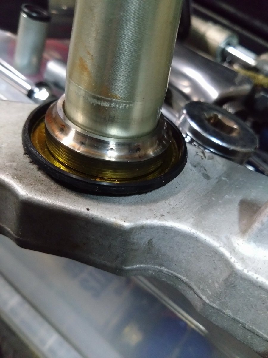 カコカコ言ってたし気持ち良くバンクしないの気になってて先延ばしにしてたんだけど…やっぱステムベアリング終わってたわ🥺
グリスもカッサカサ😂