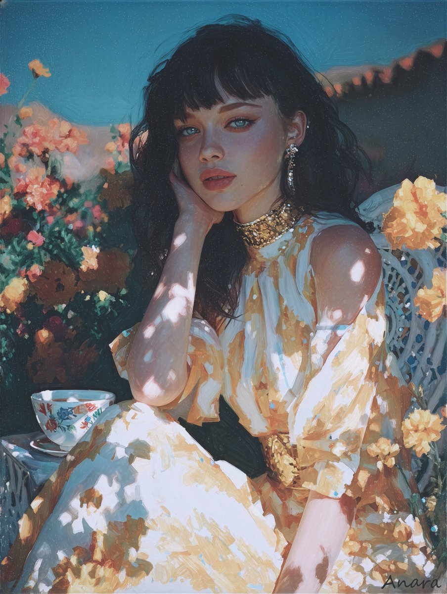 on a slow morning
sunlight filters through gentle petals
coffee steams in soft spirals
a quiet breath

a garden forgets its edges
petals, porcelain, pulse
woven from the same
one that dreamed it so

now there is sipping

good morning