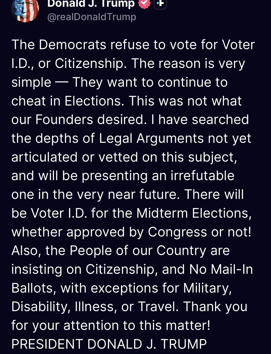 Good News❤️ Only thing I would add is to have National Guard at polling places for Election Day. For security for citizens as well as extra eyes for potential cheating. Only for 2026 midterms and 2028 Election