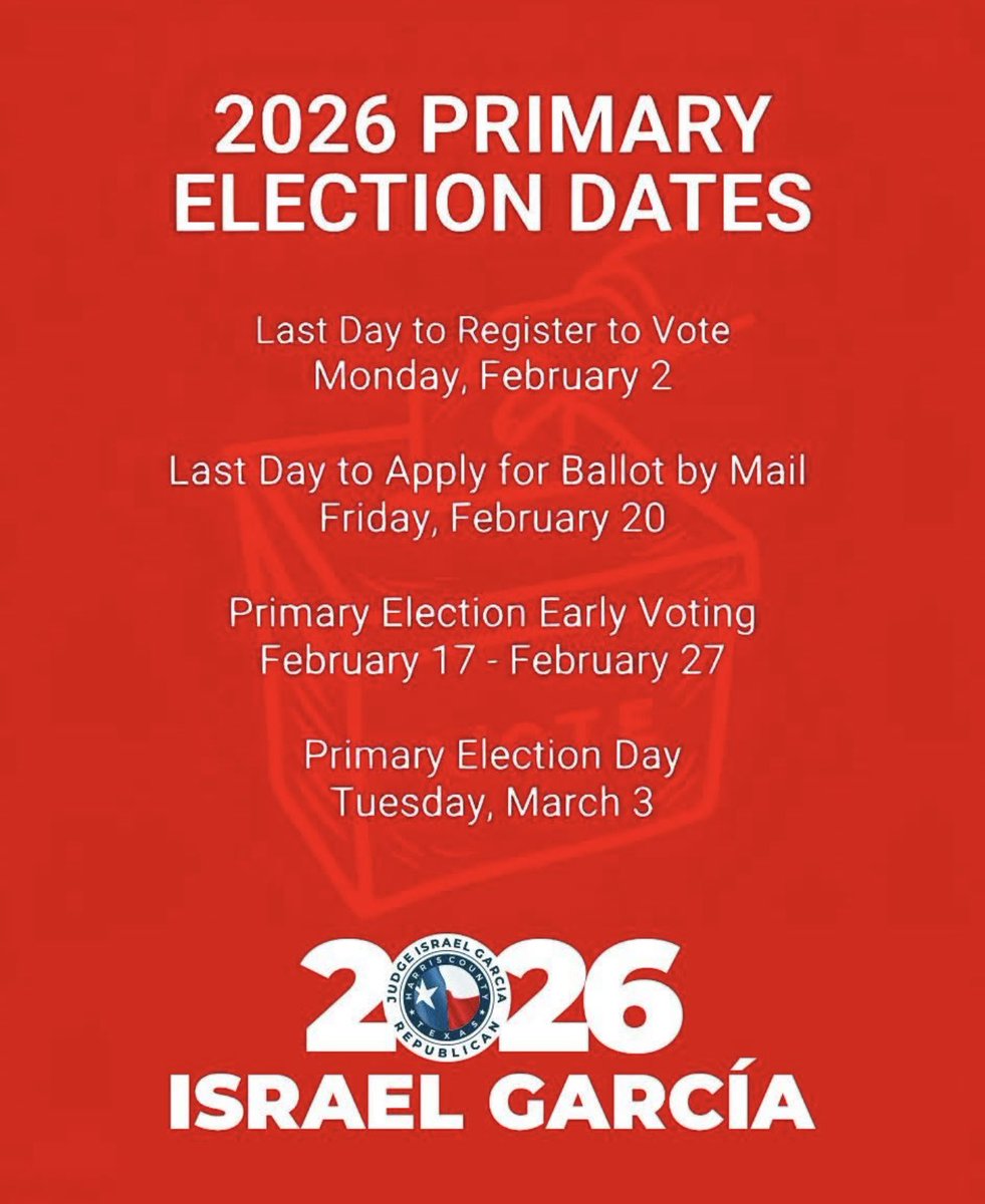 honisraelgarcia's tweet image. Please remind all of your friends and family! Do not wait, vote early! #hcrp #gop #harriscountygop #sisepuede #suvotoessuvoz