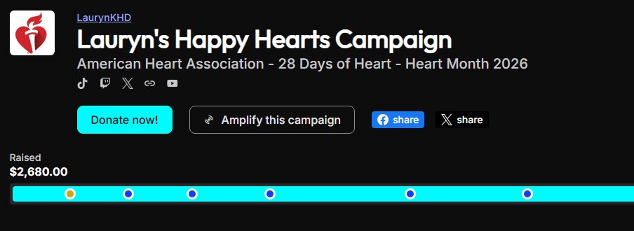 LaurynTreehouse's tweet photo. I am SO incredibly proud of my Treehouse Community! 🥹 We raised $2,680 over the course of our Happy Hearts Campaign last week for the @American_Heart 🤗💕and now I have some super fun milestone planning to do lol 💕 Be well my friends &amp; know that YOU are LOVED! 🥰 https://t.co/kCx2LdZA2U