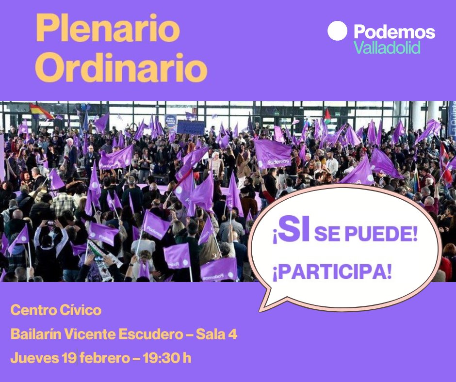 El próximo jueves celebraremos nuestro Plenario mensual.
Como siempre, os esperamos.

Centro Cívico Bailarín Vicente Escudero.
19 h.