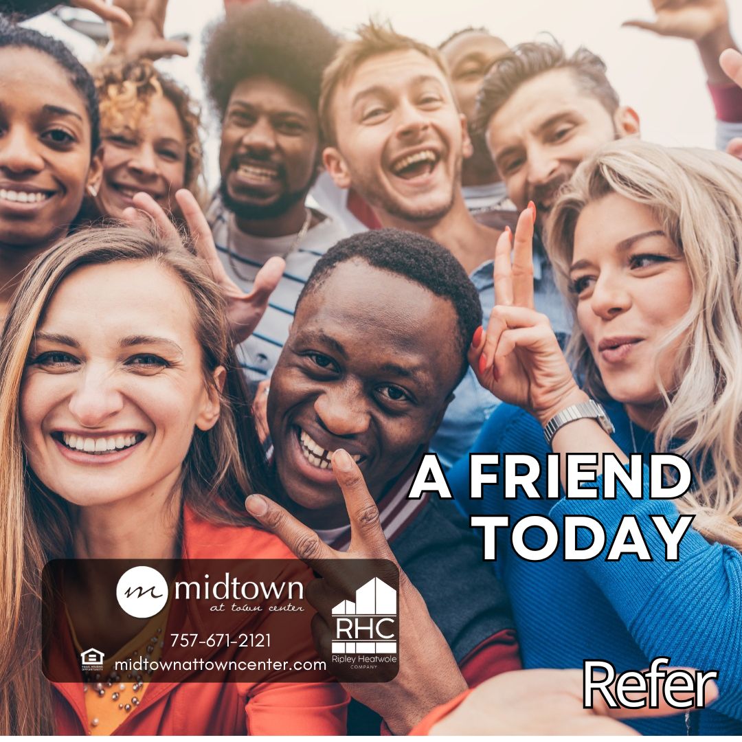 MidTownVaBeach's tweet photo. Your friends already love hanging out here — they might as well live here. Refer them to Midtown at Town Center and get rewarded when they move in. (757) 671-2121 | https://t.co/W20VJ83lEc https://t.co/yb2GM5CbDG