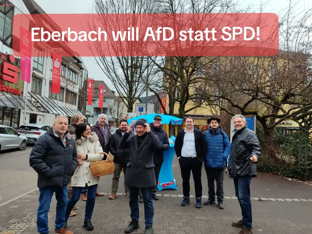 PatrickAndreasB's tweet image. Eberbach setzt auf AfD statt SPD!

Auch in Eberbach kommen immer Bürger und zeigen sich enttäuscht von einer sich immer weiter dem Sozialismus zuwendenden SPD!

#AfD #SPD #landtagswahlbw2026 #landtagswahlbw #Eberbach