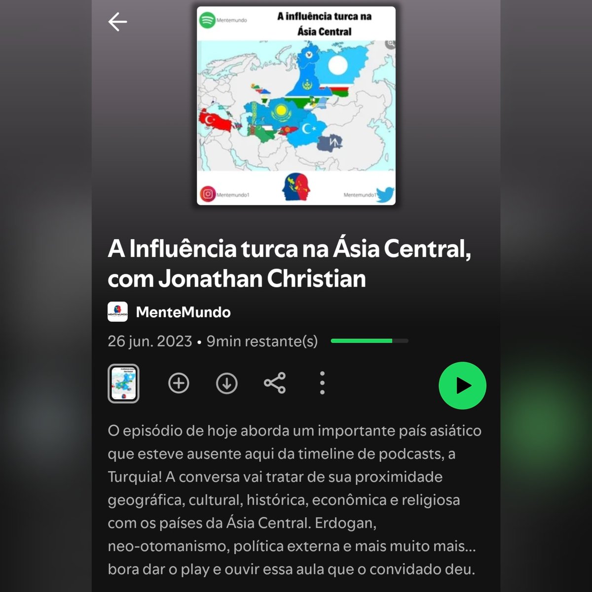Mentemundo1's tweet image. Já que essa semana é farra, não teremos episódio!!!!

Então vou sugerir eps antigos nesses dias de Carnaval pra quem é caseiro.

Esse sobre a Turquia na Ásia Central com o grande @Monitor_AC
ficou incrível,  recomendo muito:
 
open.spotify.com/episode/3dJh1S…