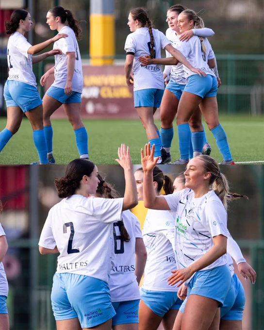 Esme Kilburn-Thompson celebrates scoring for Cardiff Met against Carmarthen Town.