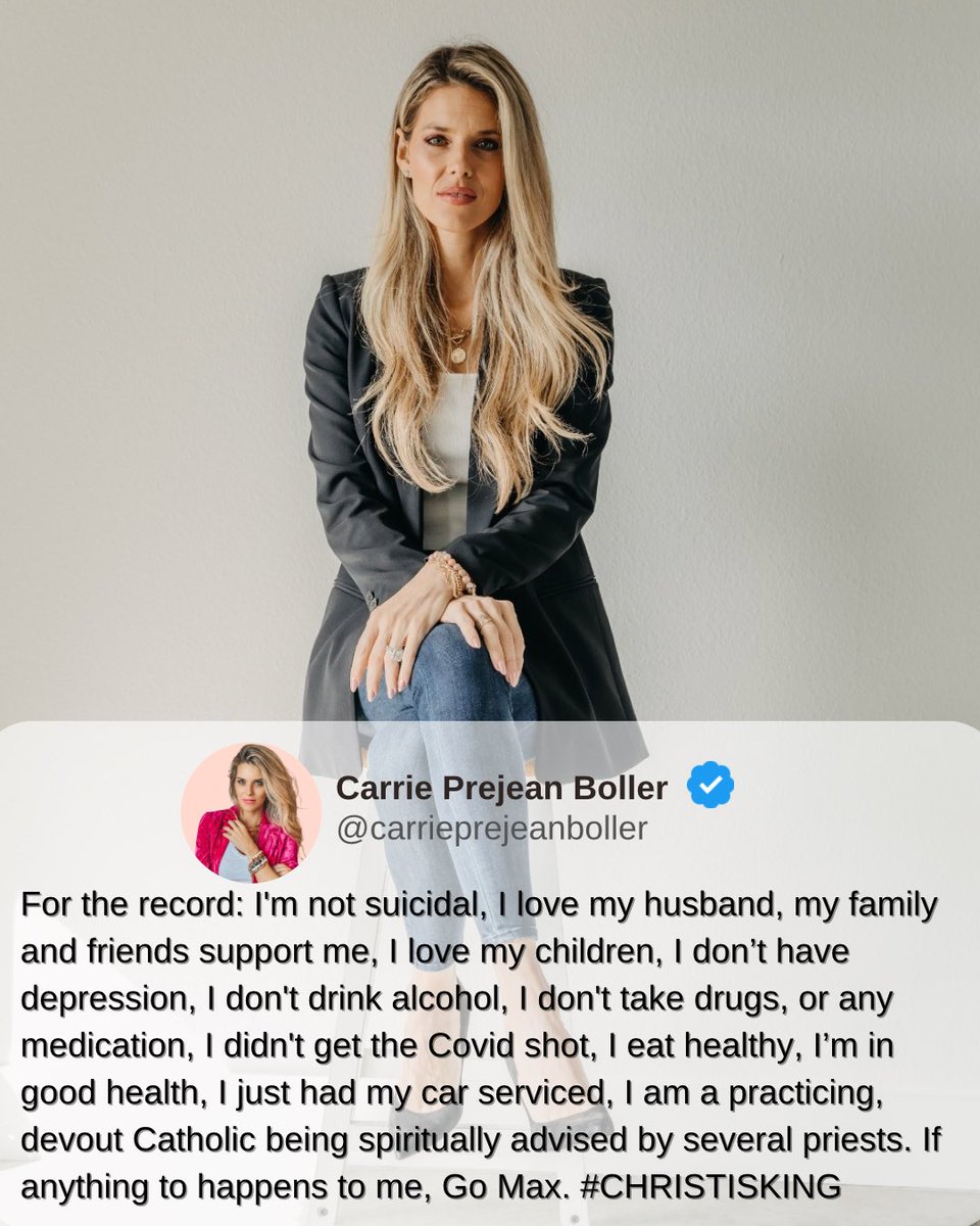 For the record: I’m not suicidal, I love my husband, my family and friends support me, I love my children, I don't have depression, I don't drink alcohol, I don't take drugs, or any medication, I didn't get the Covid shot, I eat healthy, I'm in good health, I just had my car