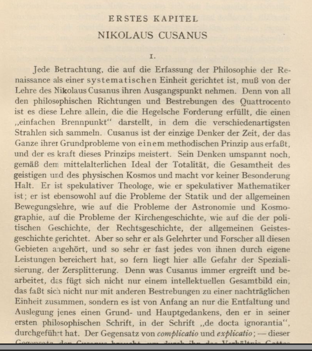 Ernst Cassirer (1927) über Nikolaus von Kues.