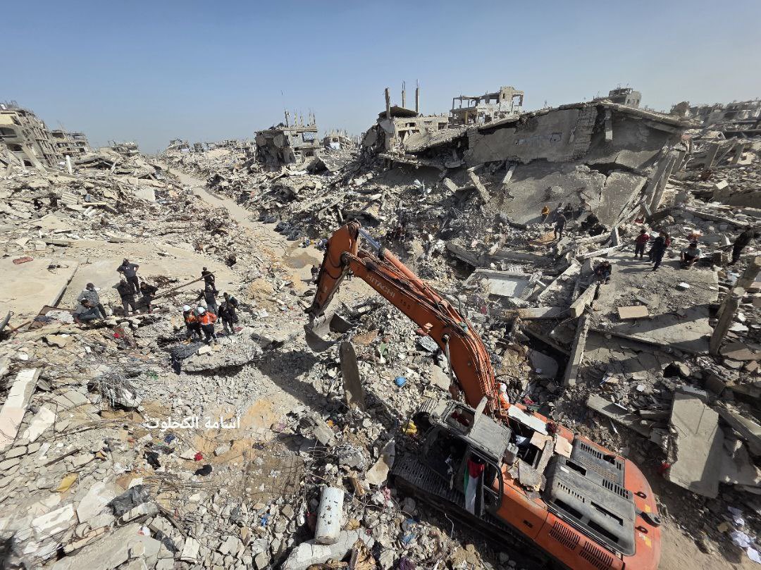 QudsNen's tweet photo. A year and a half after Israeli occupation forces bombed their home while the family was inside, civil defense crews begin searching for the remains of 71 members of Abu Al-Nasir family beneath the rubble in Beit Lahia, northern Gaza.

As Israel continues to restrict the entry of heavy machinery and equipment needed for excavation and recovery operations, search efforts remain severely hindered.