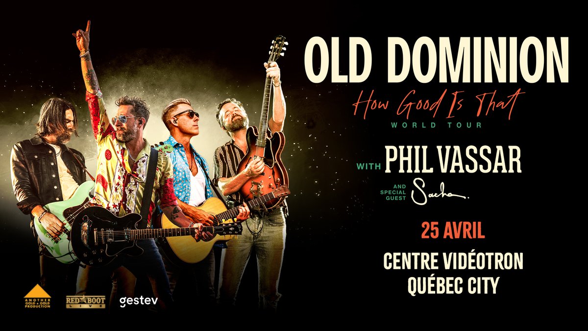 redbootlive's tweet image. Quebec City, QC – Videotron Centre 
Bonjour Québec! 🇨🇦 @OldDominion is headed your way on April 25, 2026 at @VideotronQuebec. How Good Is That Tour at the Videotron Centre! 

🎟️ ticketmaster.ca/event/3100632A…