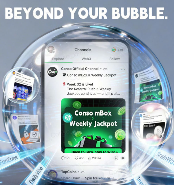 conso_tg's tweet photo. Algorithms keep you in familiar circles.
Real opportunities live beyond them.
Conso expands your horizon,
so discovery isn’t limited to what you follow.
Step outside the bubble.
#Conso  #Explore https://t.co/w6zXv9ncSS