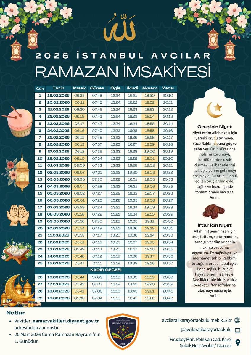 Ramazan İmsakiyemiz 🌙🫓🤲🏻📿

 <a href="/tcmeb/">Millî Eğitim Bakanlığı</a> <a href="/istanbulilmem/">İstanbul İl Millî Eğitim Müdürlüğü</a> @avcilarilcemem
