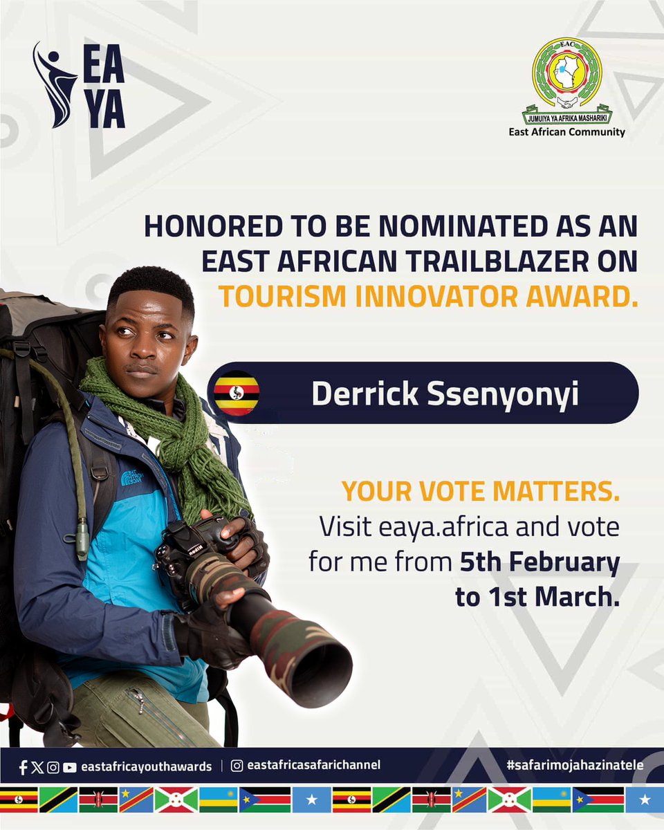 I am honoured to share that I have been nominated for the Tourism Innovator Award at the East Africa Youth Awards, a regional platform that recognises young leaders and change makers driving impact across East Africa.

This nomination reflects the work we continue to do in