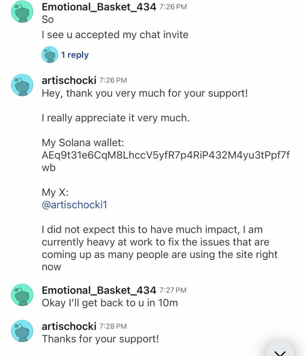 vibecodearenaa's tweet photo. We just got in contact with @artischocki1 and we are sending 100% fees to him for his work https://t.co/8BoeTKjrxk