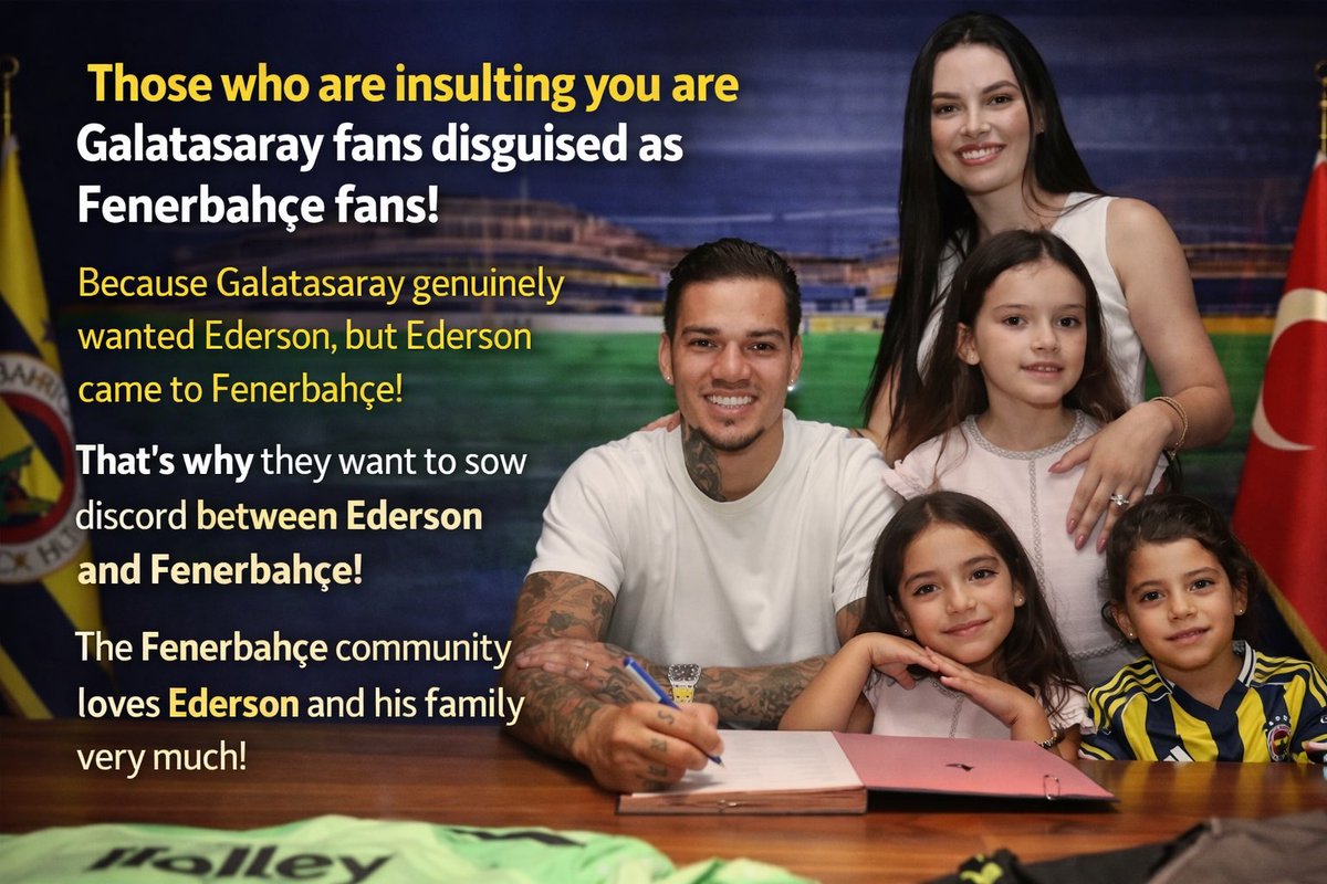 Sizi aşağılayanlar, Fenerbahçe taraftarı kılığına girmiş Galatasaray taraftarlarıdır! <a href="/edersonmoraes93/">EM31</a>

Çünkü Galatasaray gerçekten Ederson'u istiyordu, ama Ederson Fenerbahçe'ye geldi! Bu yüzden Ederson ile Fenerbahçe arasında nifak çıkarmak istiyorlar!

Fenerbahçe camiası