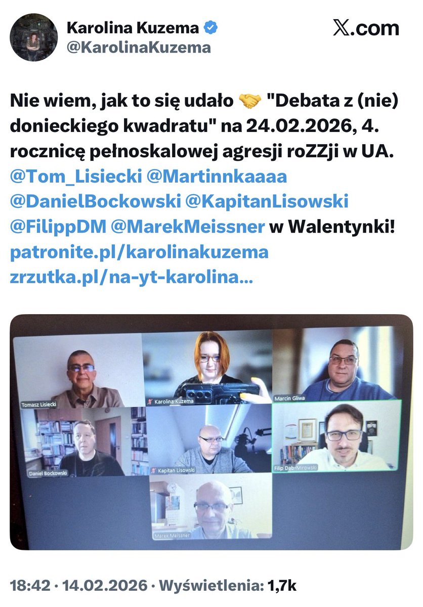 Pani Kuzema (d. Baca-Pogorzelska, d. Baca) pochwaliła się nadchodzącym sukcesem publicystycznym. 
Skład debaty mówi sam za siebie - będzie pełnoskalowy. 🙃