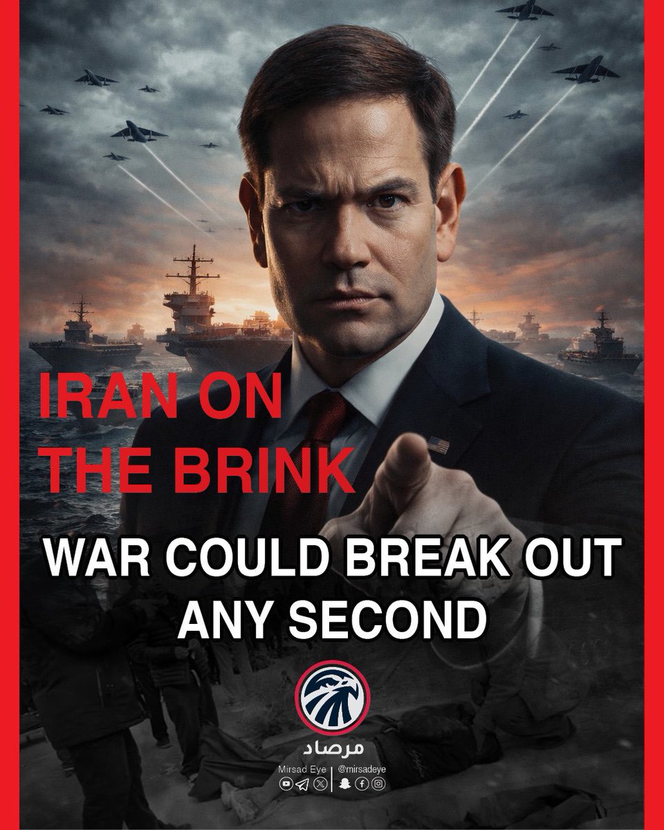 mirsadeye's tweet photo. ⭕️ Iran on the Brink… War Could Break Out Any Second

​With Iran clinging to its blood-soaked tactics and destructive projects, and amid a surge in American escalation, Marco Rubio has made it clear that a deal with Iran is a long shot, while President Trump is prepared to face Khamenei to settle the crises… or to impose force if it comes to that.
The American military is gearing up for operations against Iran that could last for weeks, signaling a confrontation far more dangerous than anything we’ve seen.
Meanwhile, the Iranian people—still reeling from the massacre of tens of thousands of protesters last January—are only more determined to see change, even as the political path with this tyrannical regime remains utterly blocked.

United Against Terrorism

Follow @mirsadeye and @Terror_Alarm for  
more

#مرصاد_لهم_بالمرصاد

#Iran #Syria #Iraq #OmanTalks