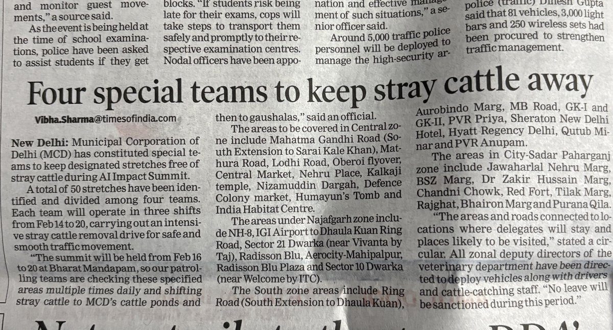 dms943's tweet photo. “ FOUR SPECIAL TEAMS TO KEEP STRAY CATTLE way” Today’s news TOI, looks like we wake up and care only foe a big event and people from abroad visit Delhi. We Delhites donot count. 😳⁦@CMODelhi⁩ ⁦@PMOIndia⁩ ⁦@LtGovDelhi⁩ ⁦@MCD_Delhi⁩ https://t.co/7HLoY3utD1