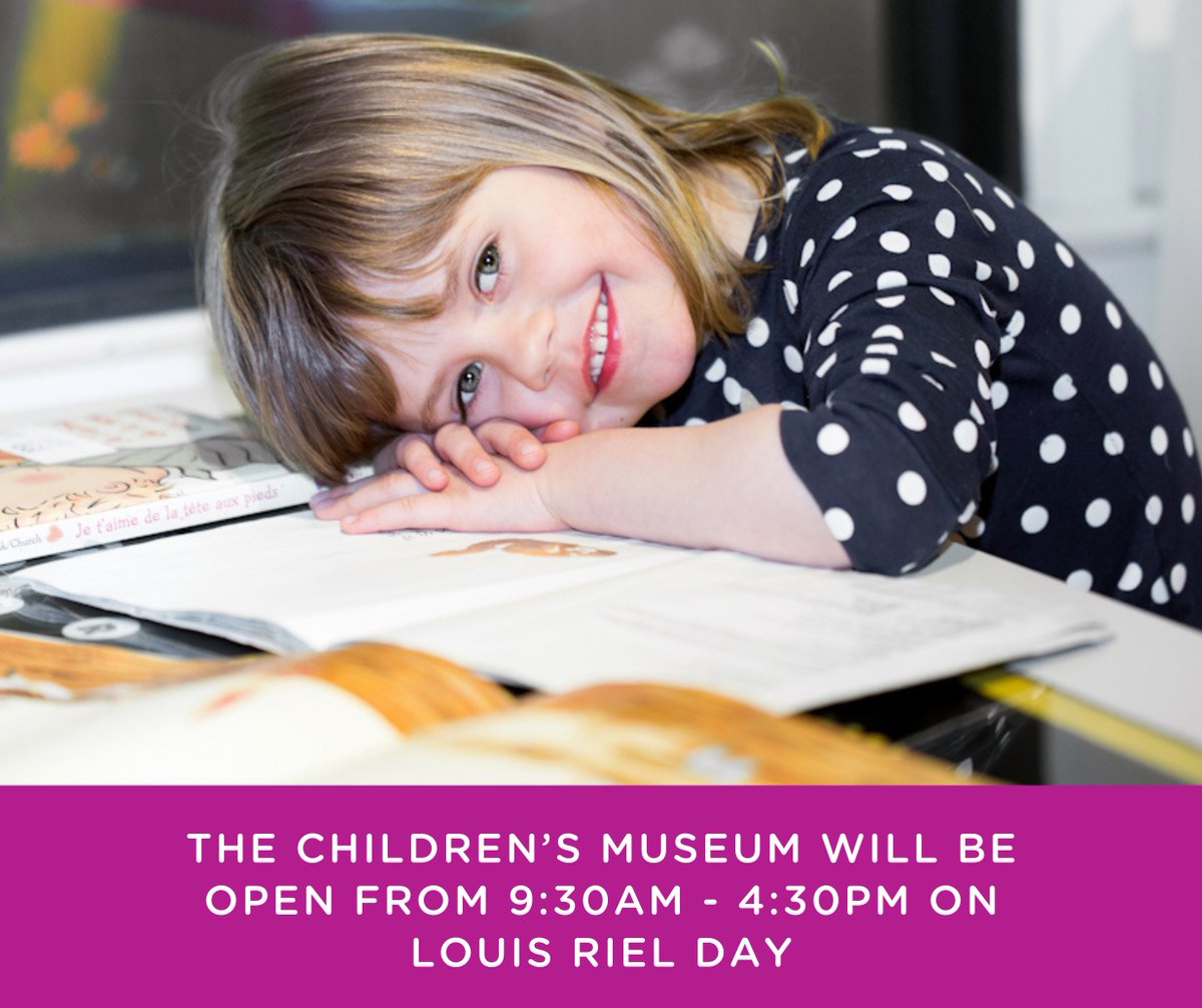 Celebrate Louis Riel Day with us!

The Children’s Museum will be OPEN on Monday, February 16, 2026, from 9:30am to 4:30pm. 

Bring your family for hands-on exhibits, creative play, and memorable moments. Don’t forget to share your visit with #childmuseumwpg!