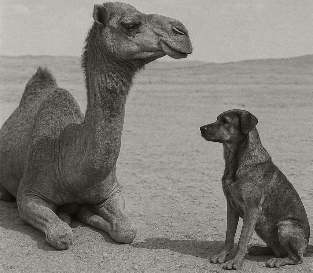 عربی کہاوت ہے کہ
"اونٹ اگر بیٹھا بھی ہو، تب بھی کتے سے اونچا ہی ہوتا ہے"