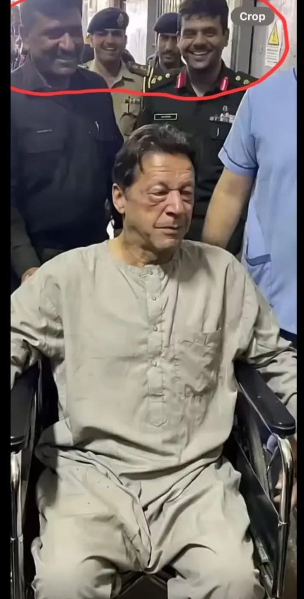 Pakistan’s military establishment is hell-bent on eliminating former Prime Minister Imran Khan.

In the picture:- The men in uniform are laughing at his condition. I wouldn’t be surprised if, after his death, they use a body double to keep the public in the dark. Who knows?